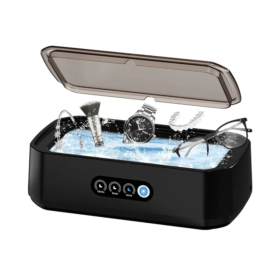 Nettoyeur à ultrasons Sonéclat 650 ml, coloris noir, couvercle transparent fermé